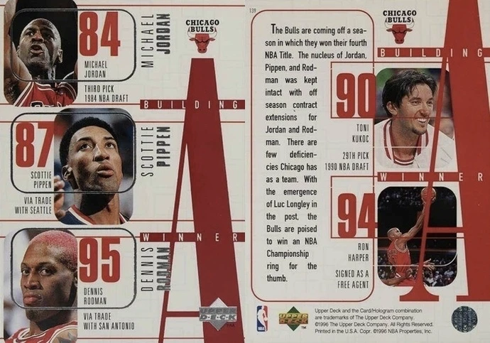 1996 Upper Deck #139 Chicago Bulls Basketball Card 1996 Upper Deck #139 Chicago Bulls Basketball Card
