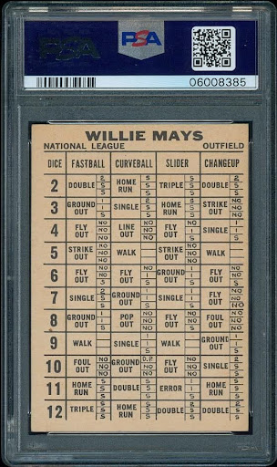 Willie Mays Dice Game Card