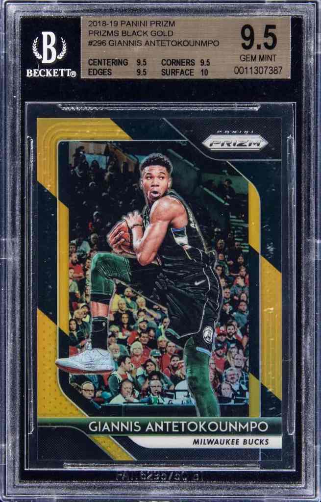 2018 Panini Prizm Giannis Antetokounmpo Black Gold Prizm #296 /5 BGS 9.5