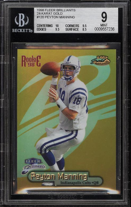 Peyton Manning 1998 Fleer Brilliants 24 Karat Gold Rookie