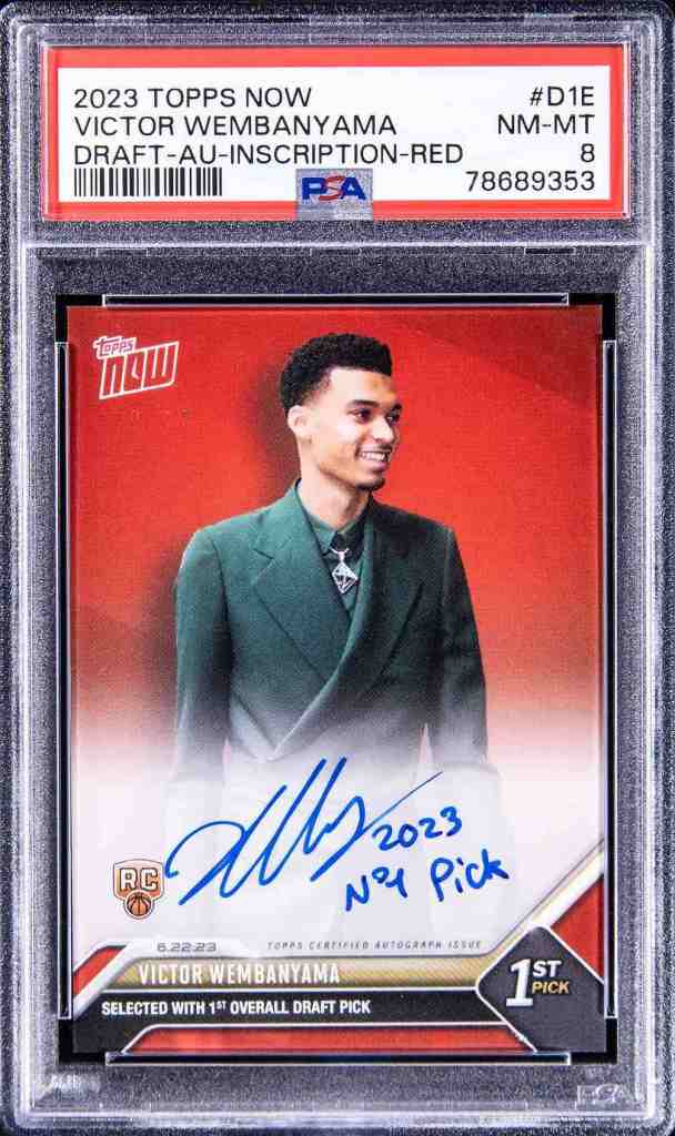 2023 Topps Now #D1E Victor Wembanyama Draft Auto Red /10 PSA 8