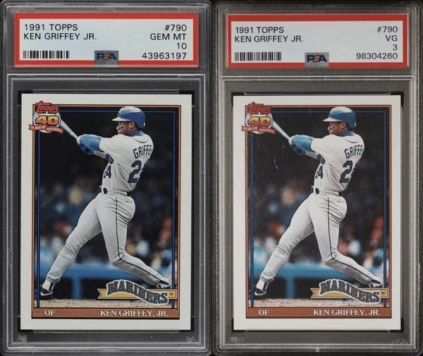 Two 1991 Topps Ken Griffey Jr. Cards Graded by PSA To Compare Condition Two 1991 Topps Ken Griffey Jr. Cards Graded by PSA To Compare Condition