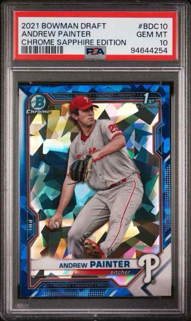 2021 Bowman Draft #BDC10 Andrew Painter Chrome Sapphire Edition PSA 10