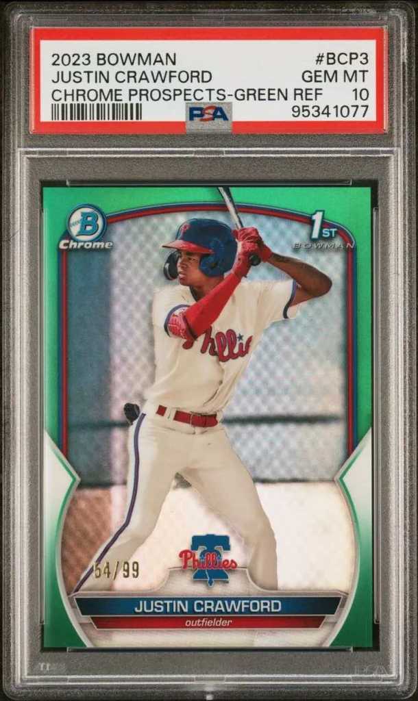 2023 Bowman #BCP3 Justin Crawford Chrome Prospects Green Refractor /99 PSA 10
